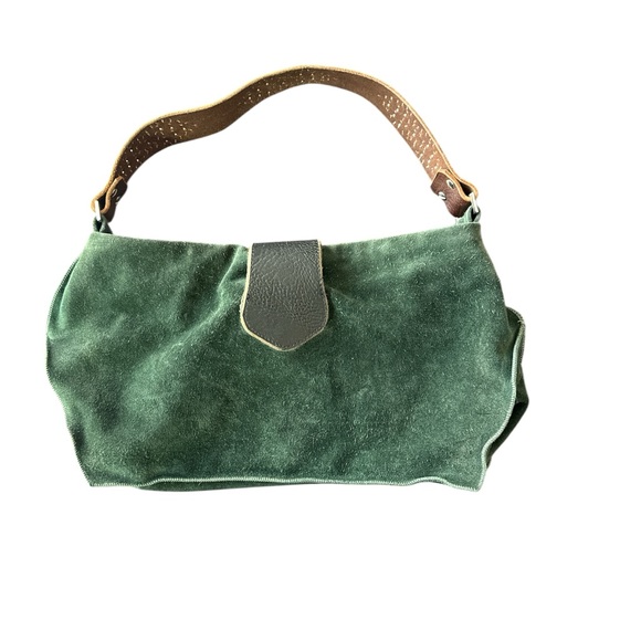 Tylie Malibu Green Suede Leather Shoulder Bag w/Swarovski crystal strap - Picture 5 of 6